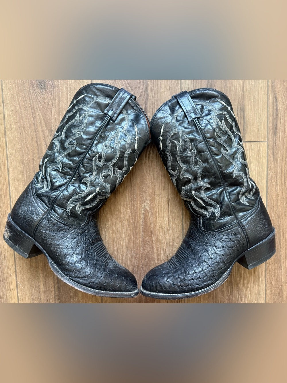 Tony Lama Smooth Ostrich Boots Men Sz 9.5 EE Black Exotic CT871 Made In USA
